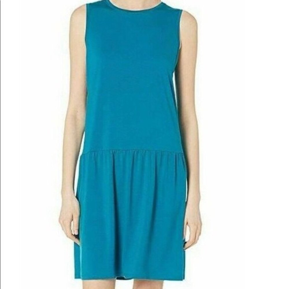 Eileen Fisher Drop Waist Jersey Dress turquoise jasper size large